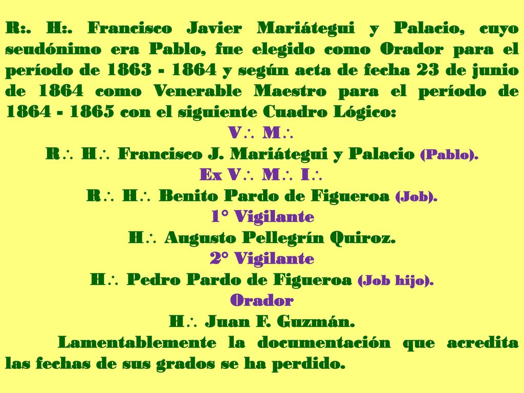 V M Ex V M I 1° Vigilante 2° Vigilante Orador H Juan F. Guzmán.