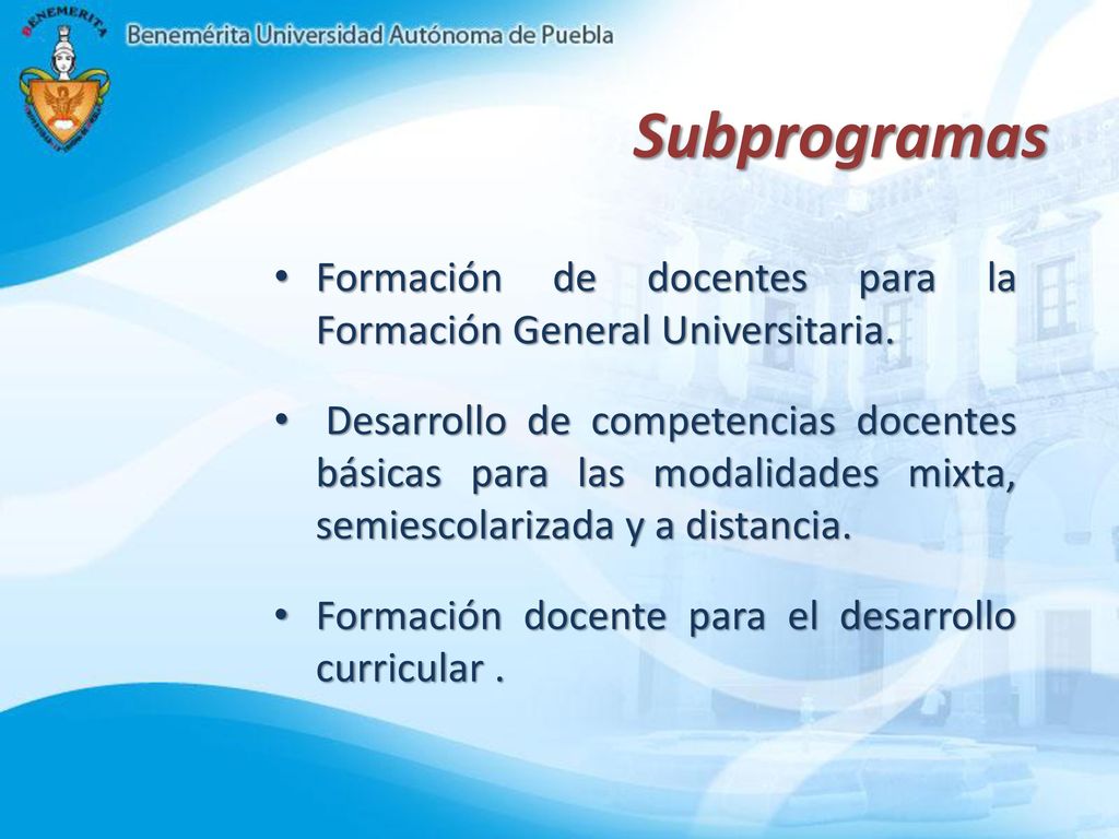 Subprogramas Formación de docentes para la Formación General Universitaria.