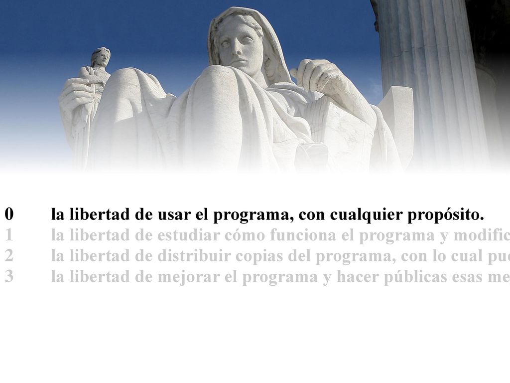 0 la libertad de usar el programa, con cualquier propósito.