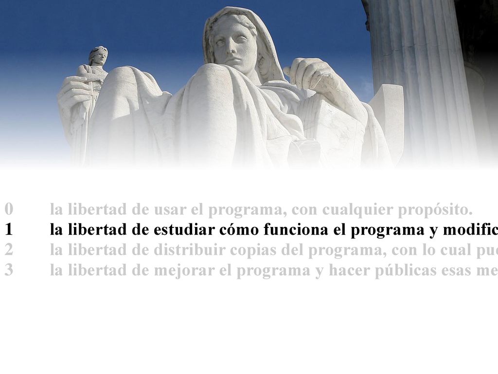 0 la libertad de usar el programa, con cualquier propósito.