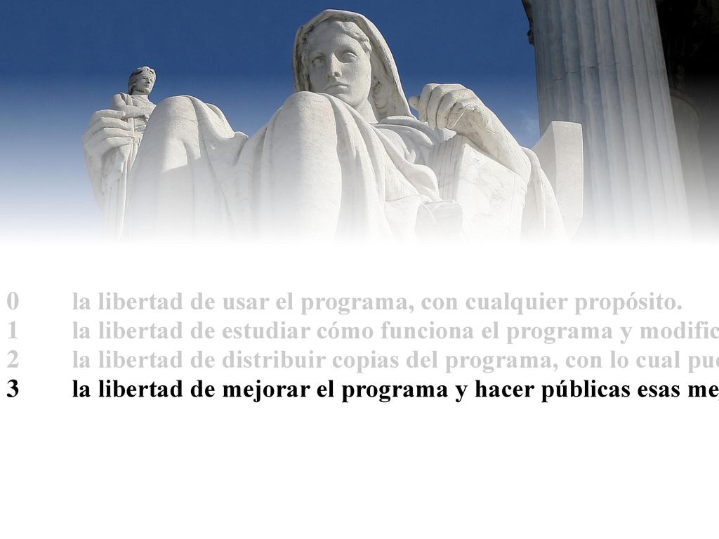 0 la libertad de usar el programa, con cualquier propósito.