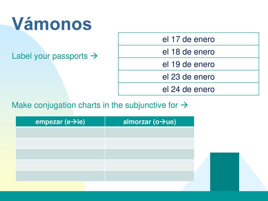 Vámonos el 17 de enero el 18 de enero el 19 de enero el 23 de enero