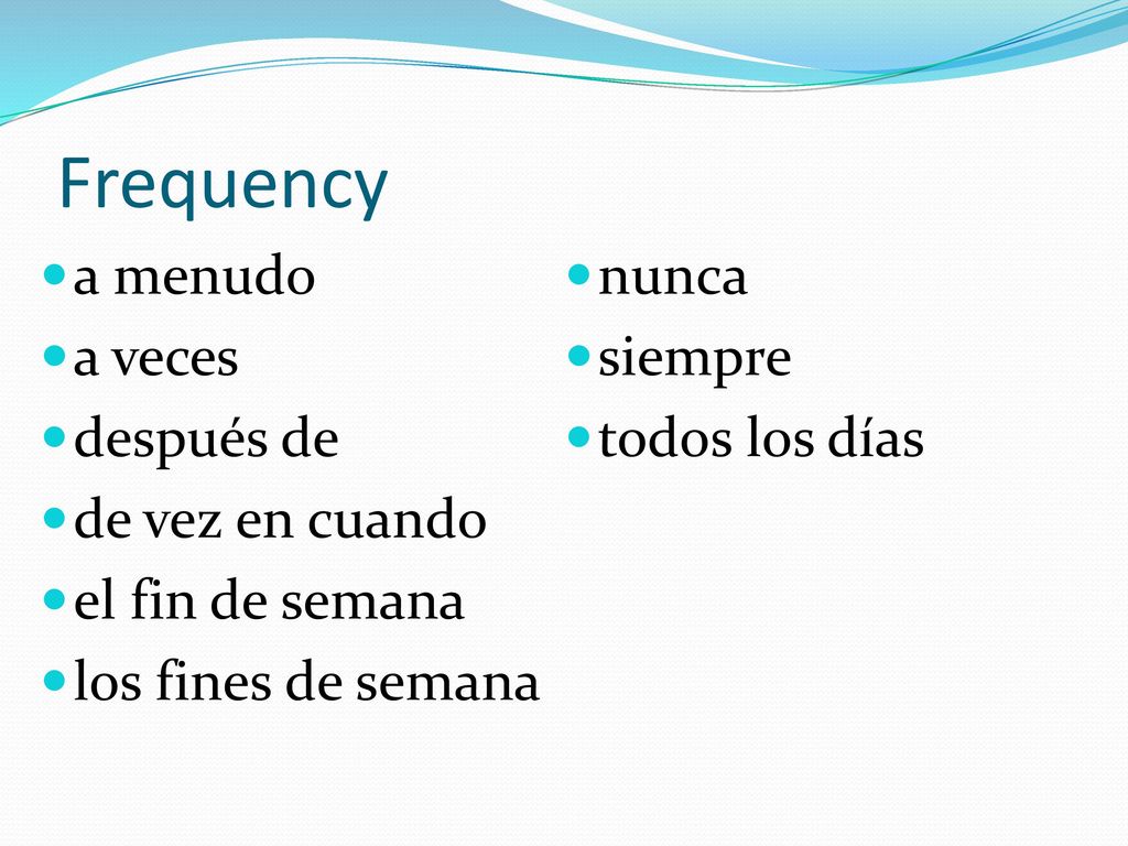 Frequency a menudo nunca a veces siempre después de todos los días