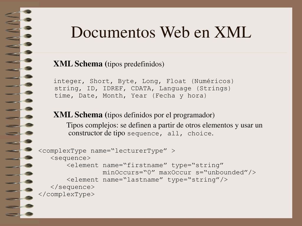 Documentos Web en XML XML Schema (tipos predefinidos)