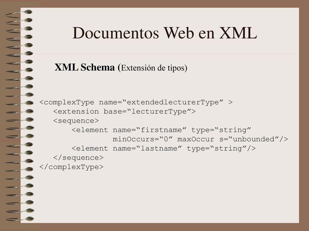 Documentos Web en XML XML Schema (Extensión de tipos)