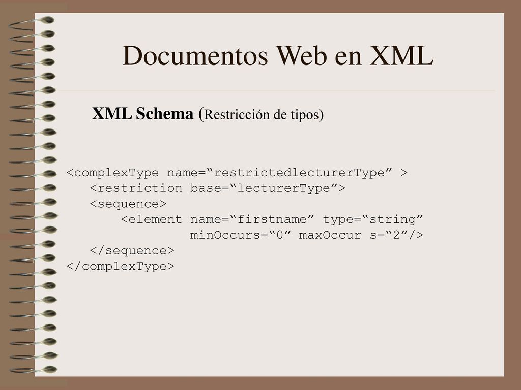 Documentos Web en XML XML Schema (Restricción de tipos)