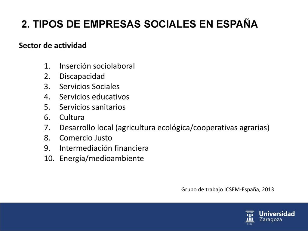 2. TIPOS DE EMPRESAS SOCIALES EN ESPAÑA