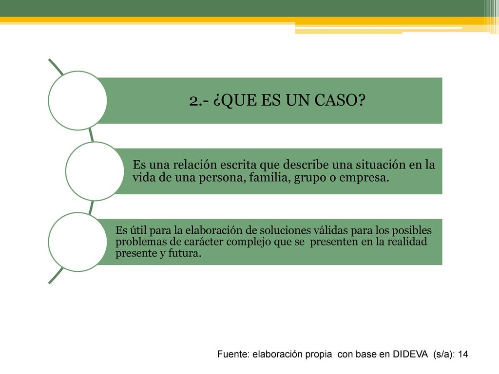 2.- ¿QUE ES UN CASO Es una relación escrita que describe una situación en la vida de una persona, familia, grupo o empresa.