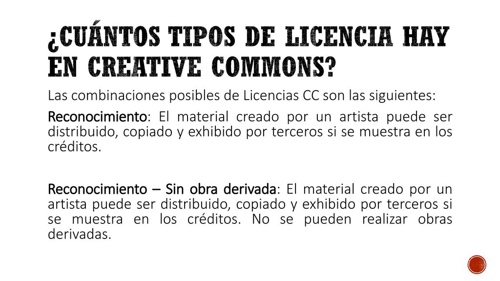 ¿Cuántos tipos de licencia hay en creative commons