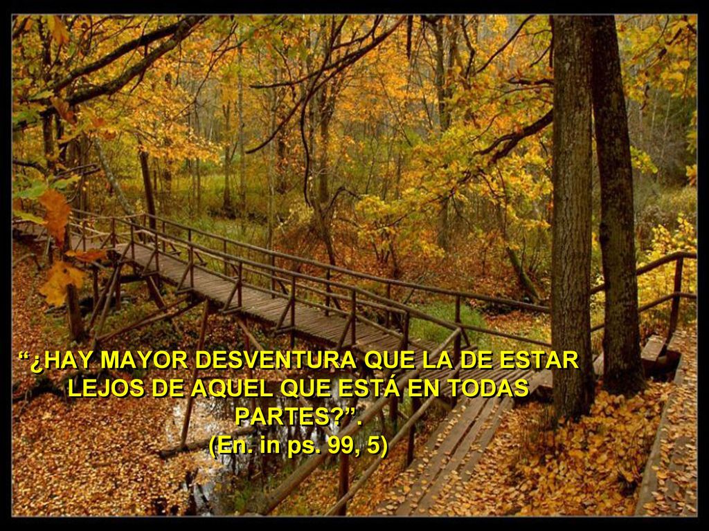 ¿HAY MAYOR DESVENTURA QUE LA DE ESTAR LEJOS DE AQUEL QUE ESTÁ EN TODAS PARTES . (En. in ps. 99, 5)