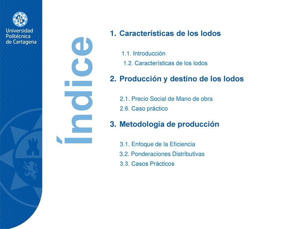 Índice Características de los lodos Producción y destino de los lodos