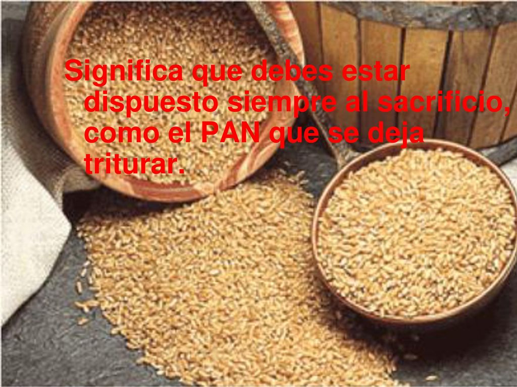 Significa que debes estar dispuesto siempre al sacrificio, como el PAN que se deja triturar.