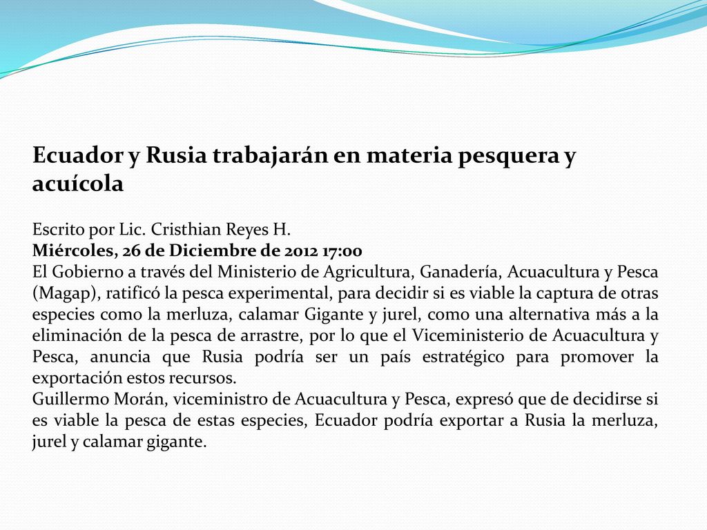 Ecuador y Rusia trabajarán en materia pesquera y acuícola