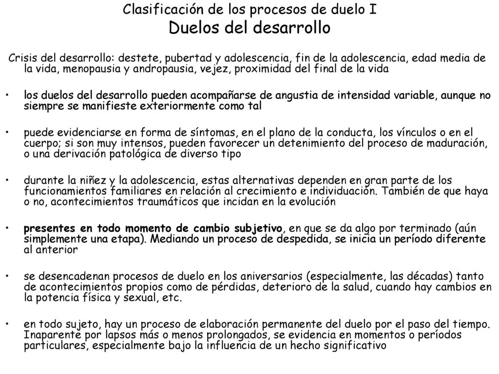 Clasificación de los procesos de duelo I Duelos del desarrollo