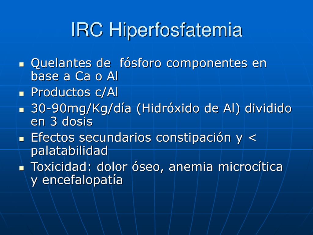 IRC Hiperfosfatemia Quelantes de fósforo componentes en base a Ca o Al