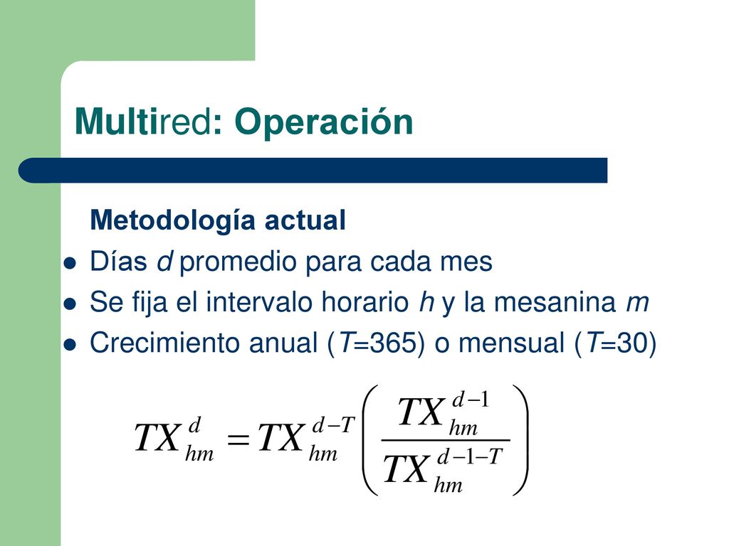 Multired: Operación Metodología actual Días d promedio para cada mes