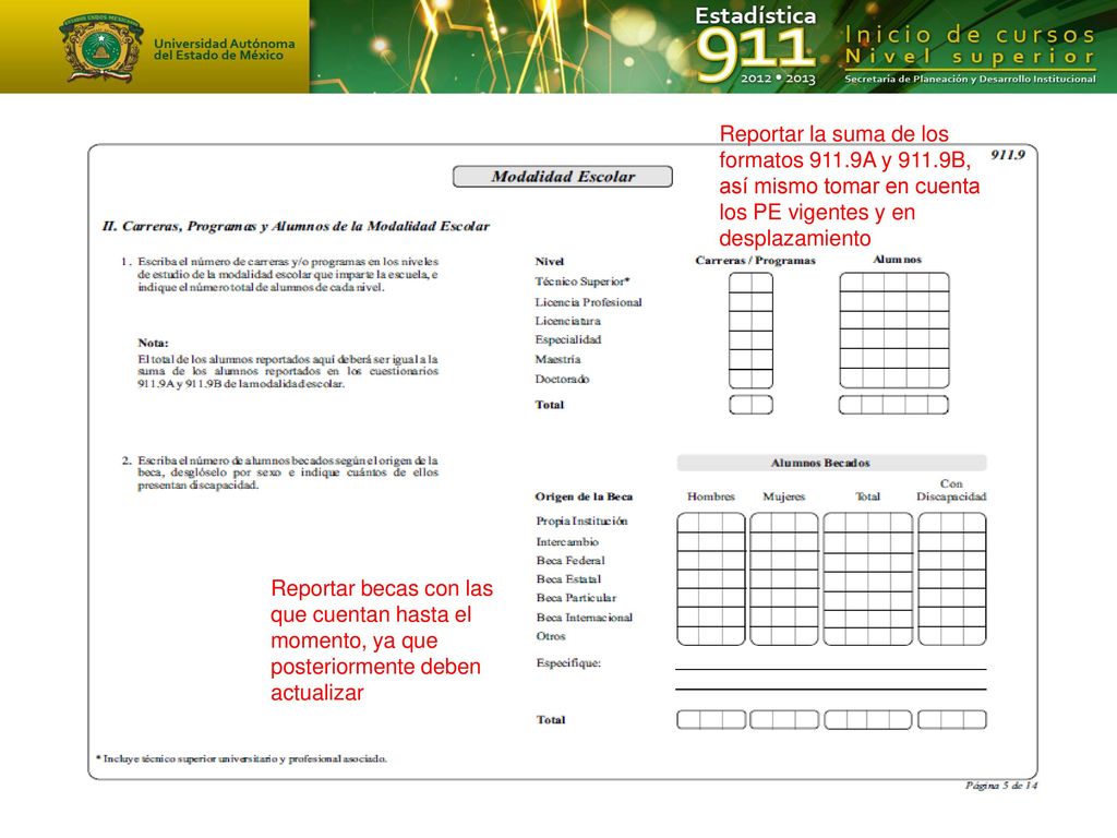 Reportar la suma de los formatos A y 911