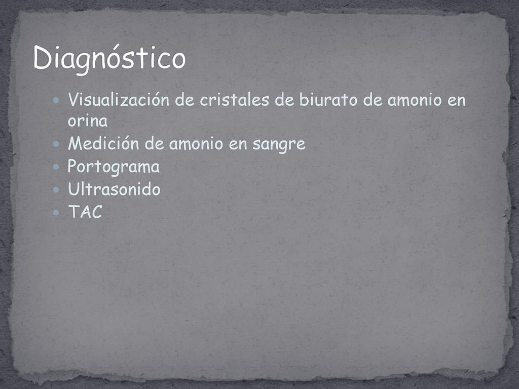 Diagnóstico Visualización de cristales de biurato de amonio en orina