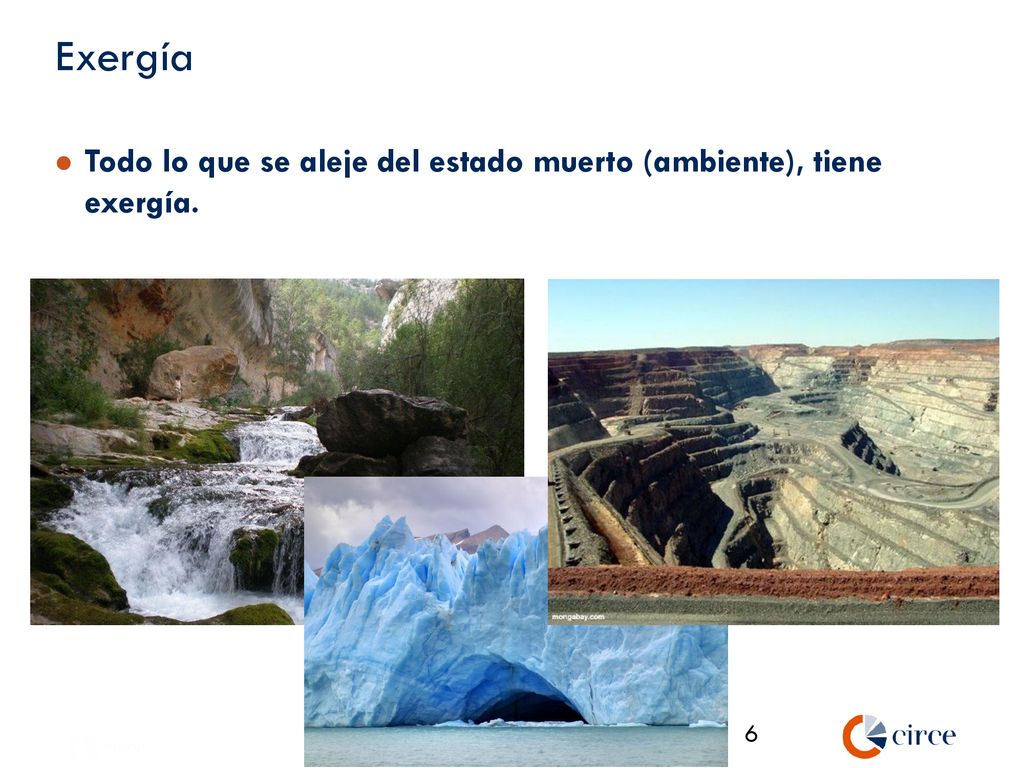 Exergía Todo lo que se aleje del estado muerto (ambiente), tiene exergía.