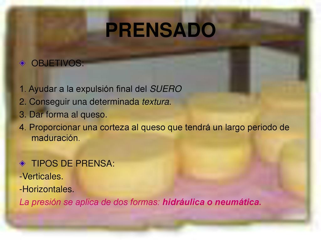 PRENSADO OBJETIVOS: 1. Ayudar a la expulsión final del SUERO
