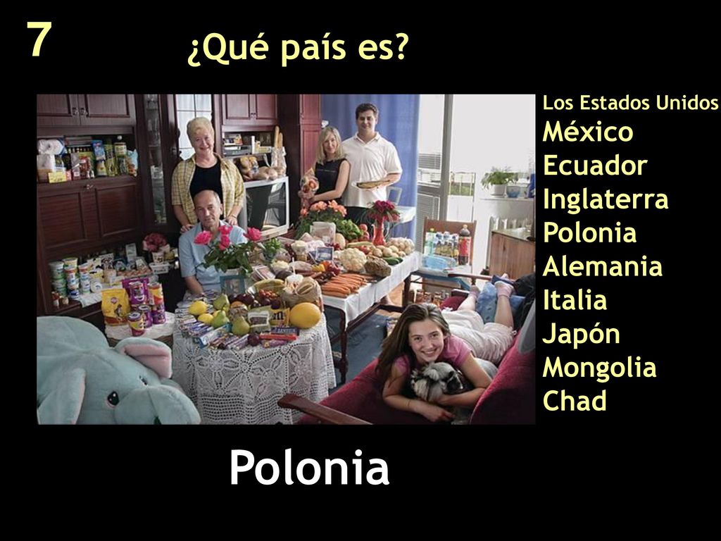 7 ¿Qué país es Los Estados Unidos México Ecuador Inglaterra Polonia Alemania Italia Japón Mongolia Chad.