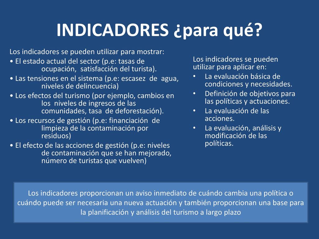 INDICADORES ¿para qué Los indicadores se pueden utilizar para mostrar: