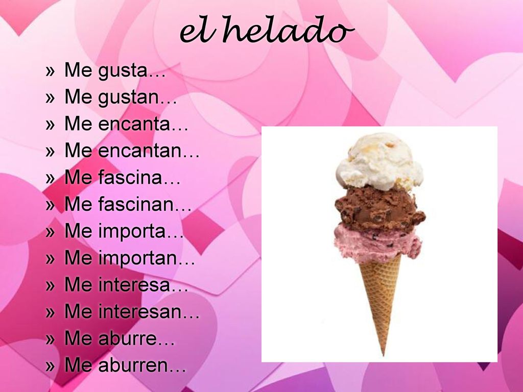 el helado Me gusta… Me gustan… Me encanta… Me encantan… Me fascina…