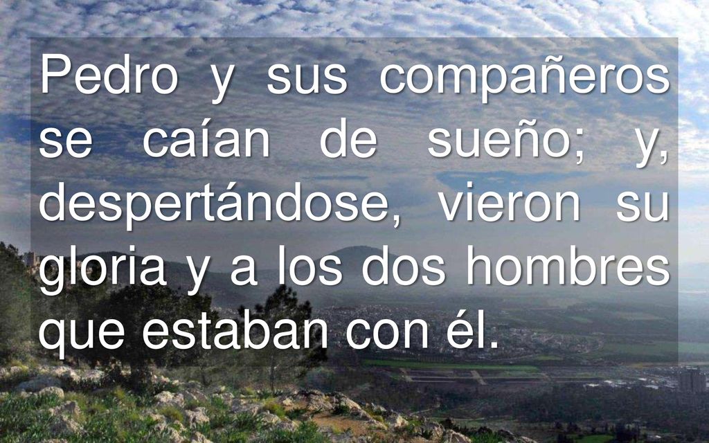 Pedro y sus compañeros se caían de sueño; y, despertándose, vieron su gloria y a los dos hombres que estaban con él.