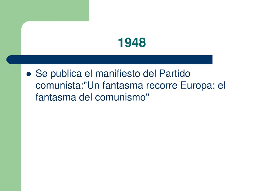 1948 Se publica el manifiesto del Partido comunista: Un fantasma recorre Europa: el fantasma del comunismo