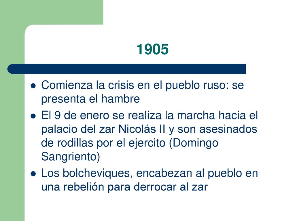 1905 Comienza la crisis en el pueblo ruso: se presenta el hambre