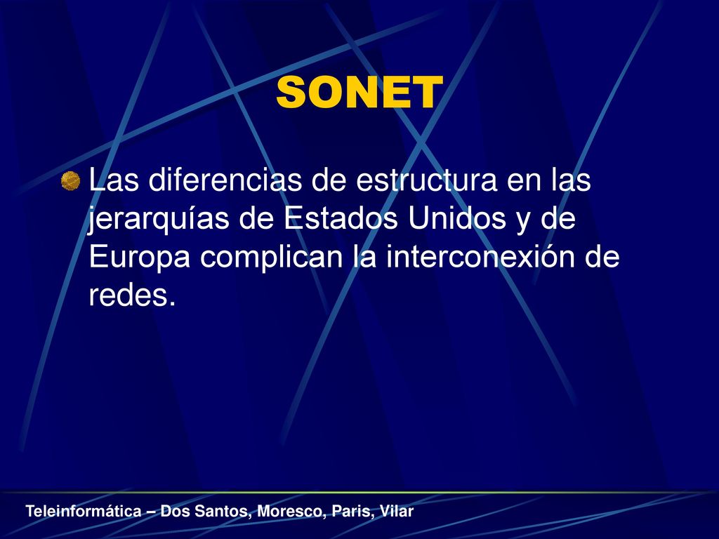 SONET Las diferencias de estructura en las jerarquías de Estados Unidos y de Europa complican la interconexión de redes.