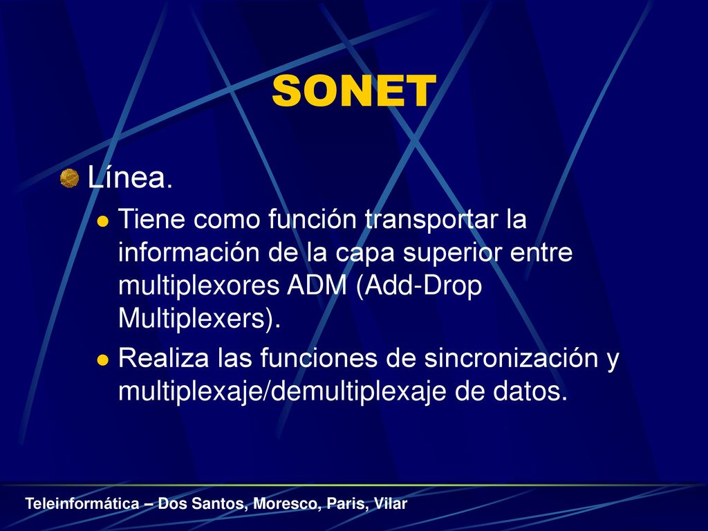 SONET Línea. Tiene como función transportar la información de la capa superior entre multiplexores ADM (Add-Drop Multiplexers).