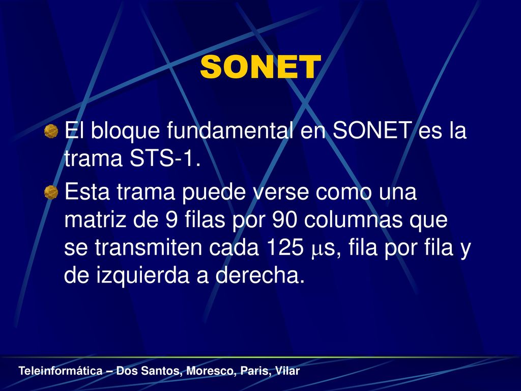 SONET El bloque fundamental en SONET es la trama STS-1.