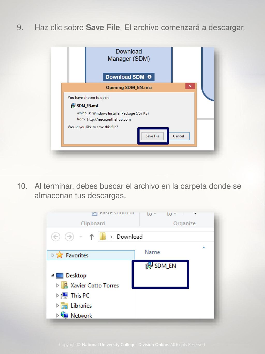 Haz clic sobre Save File. El archivo comenzará a descargar.
