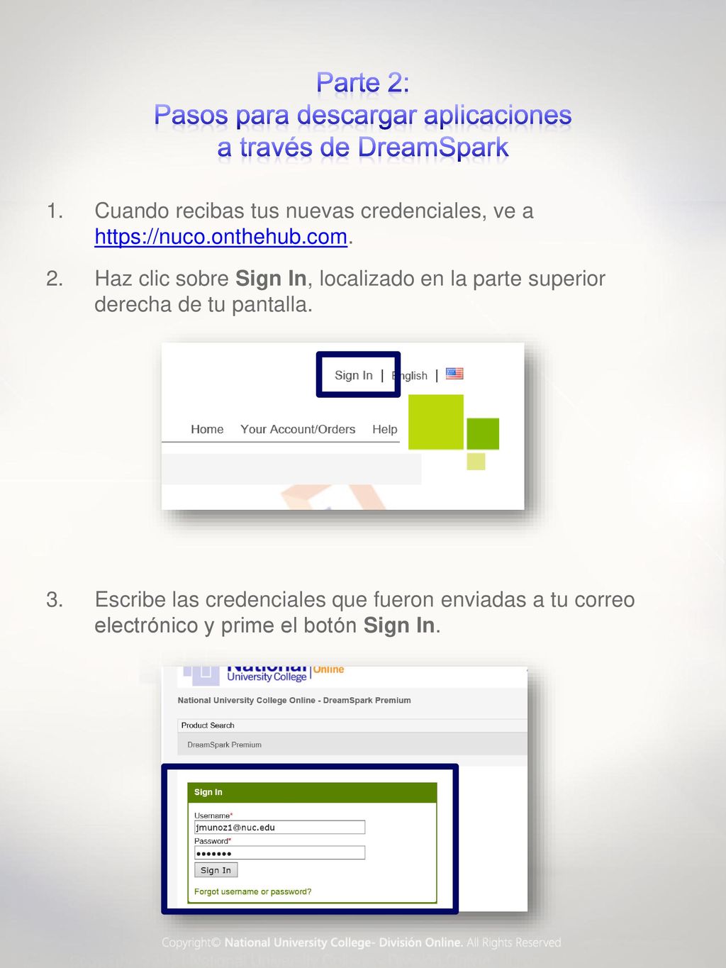 Parte 2: Pasos para descargar aplicaciones a través de DreamSpark