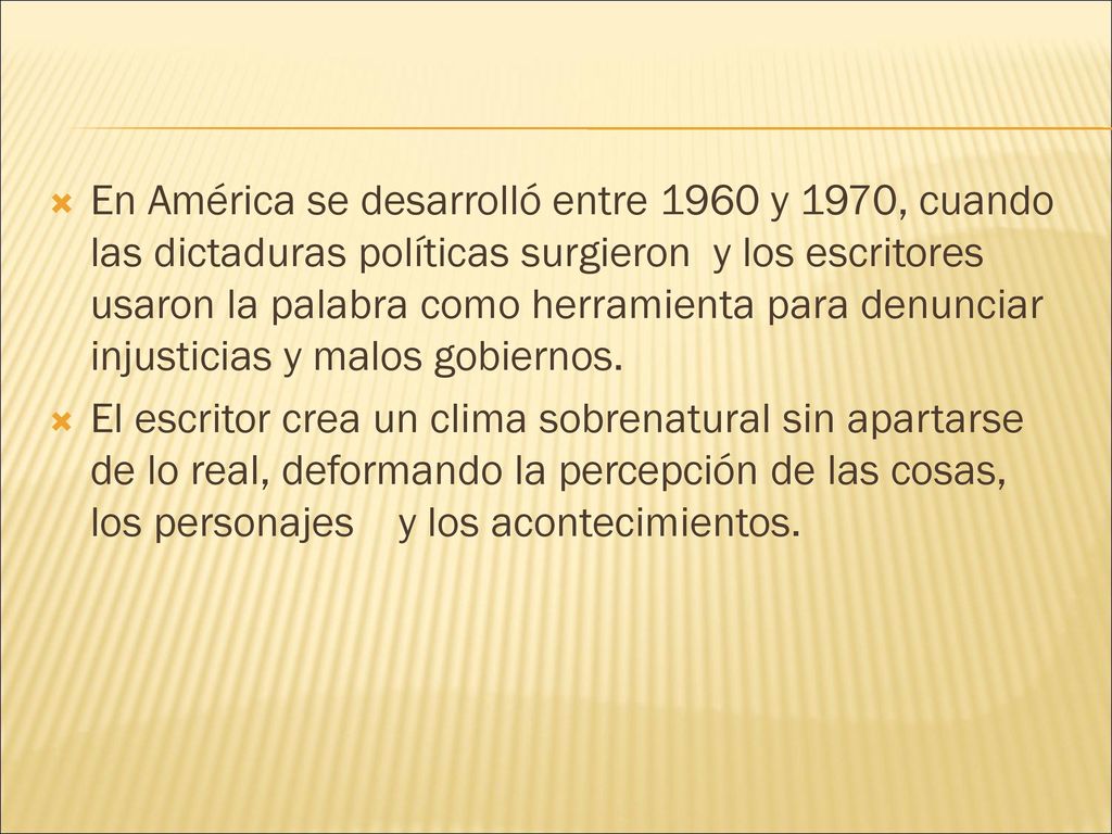 En América se desarrolló entre 1960 y 1970, cuando las dictaduras políticas surgieron y los escritores usaron la palabra como herramienta para denunciar injusticias y malos gobiernos.