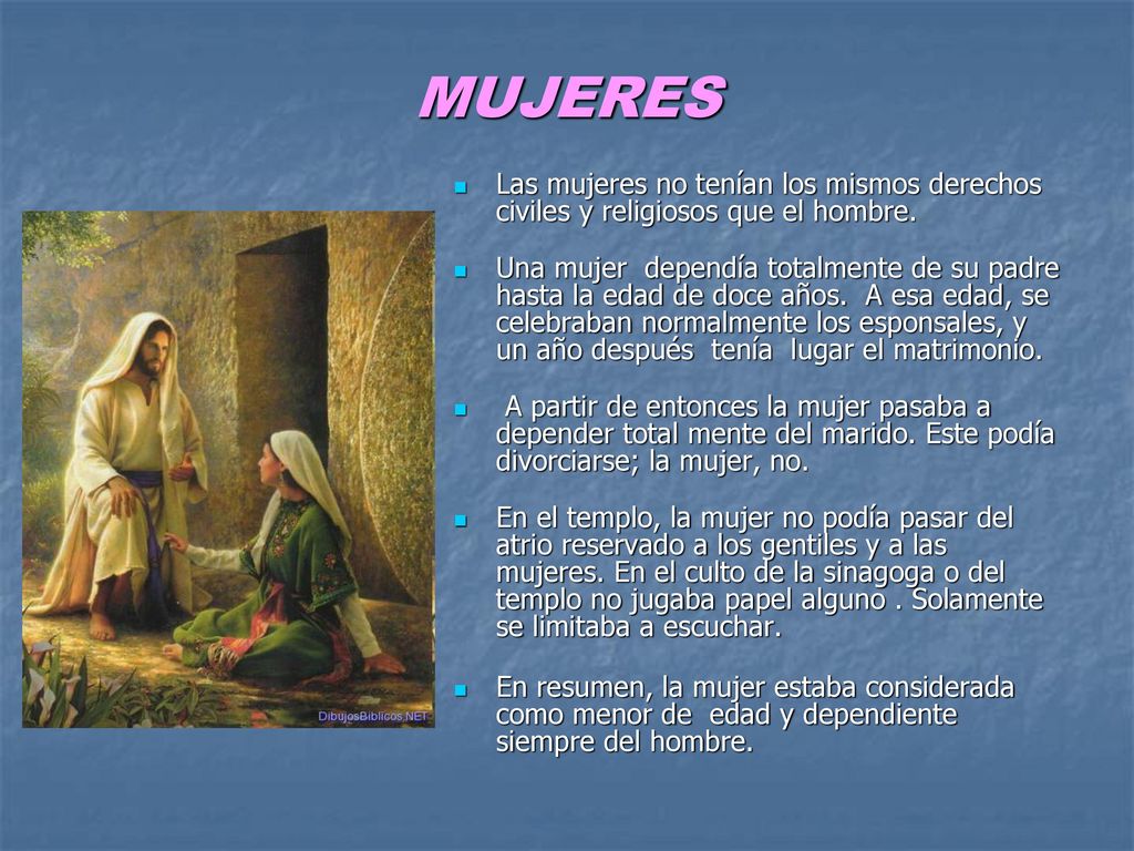 MUJERES Las mujeres no tenían los mismos derechos civiles y religiosos que el hombre.