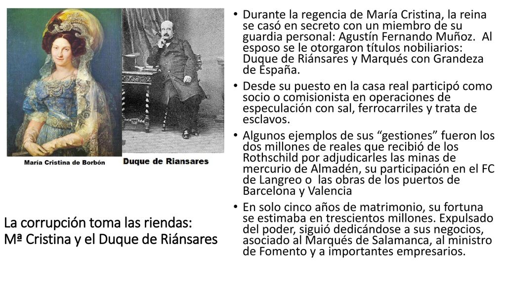La corrupción toma las riendas: Mª Cristina y el Duque de Riánsares