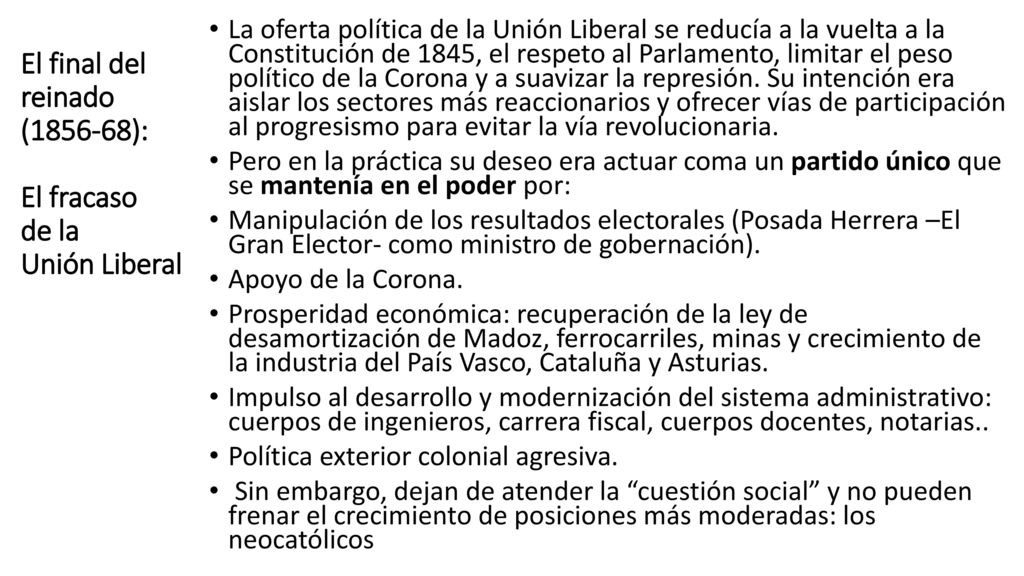 El final del reinado ( ): El fracaso de la Unión Liberal