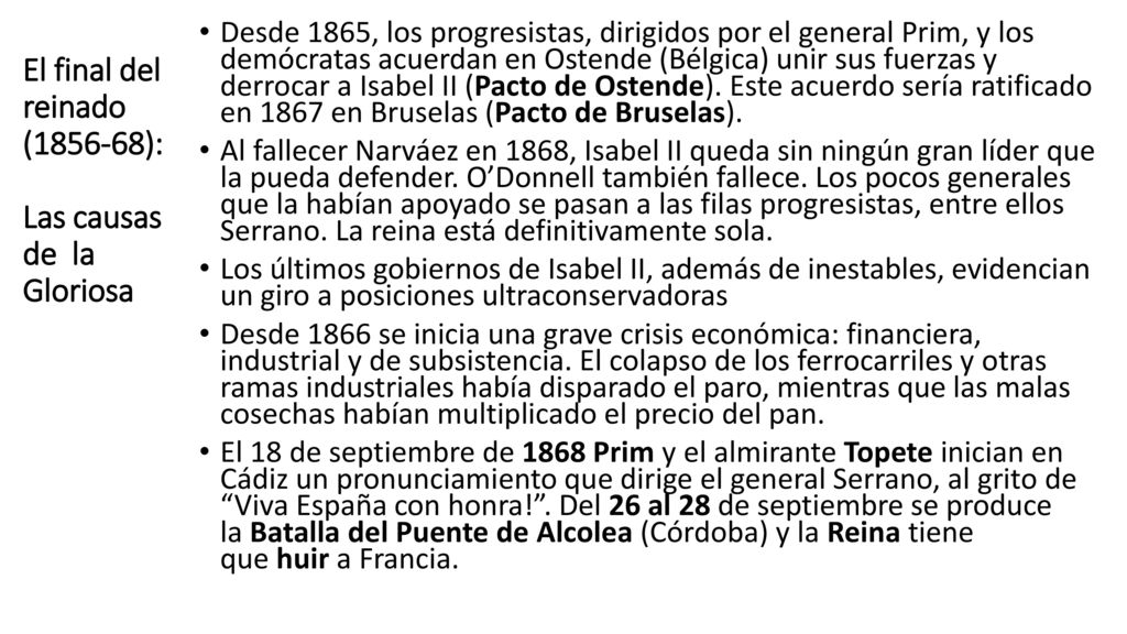 El final del reinado ( ): Las causas de la Gloriosa