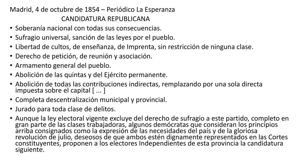 Madrid, 4 de octubre de 1854 – Periódico La Esperanza