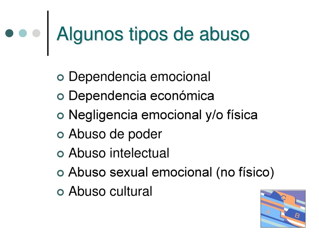 Algunos tipos de abuso Dependencia emocional Dependencia económica