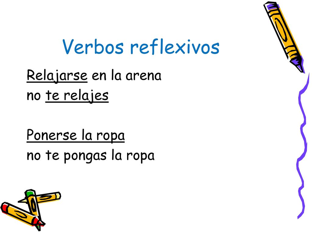 Verbos reflexivos Relajarse en la arena no te relajes Ponerse la ropa no te pongas la ropa