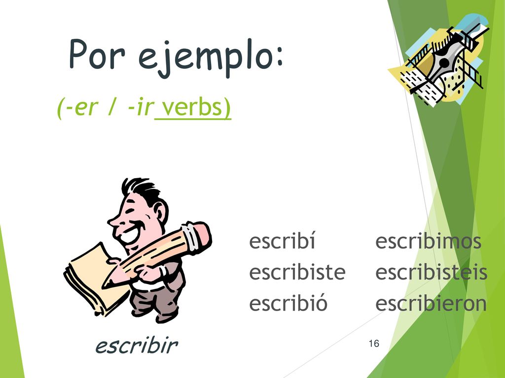 Por ejemplo: (-er / -ir verbs) escribir escribí escribiste escribió