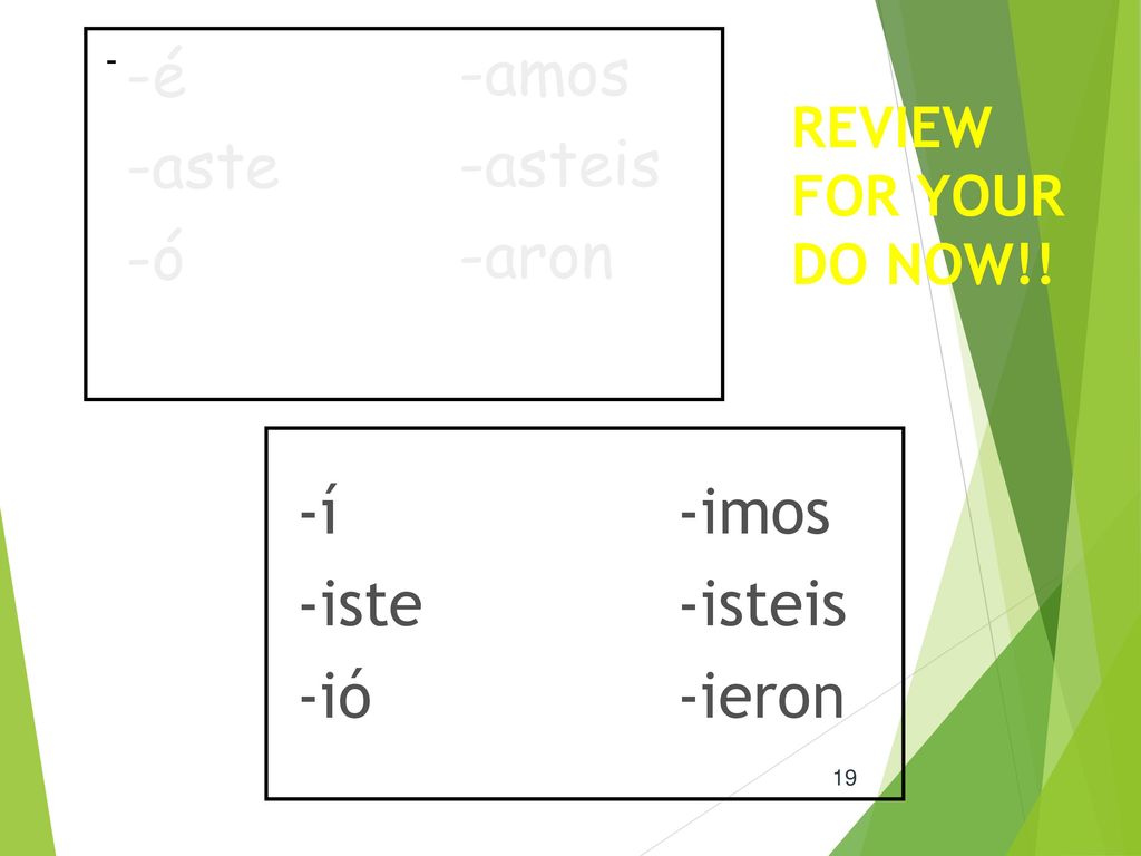 -é -aste -ó -amos -asteis -aron -í -iste -ió -imos -isteis -ieron