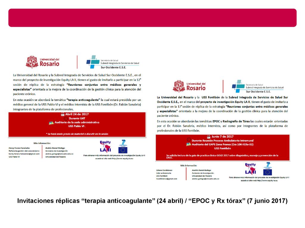 Invitaciones réplicas terapia anticoagulante (24 abril) / EPOC y Rx tórax (7 junio 2017)