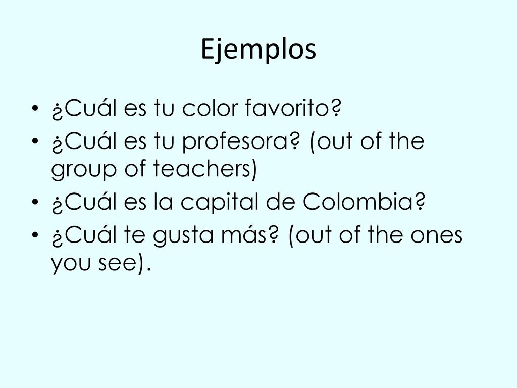 Ejemplos ¿Cuál es tu color favorito