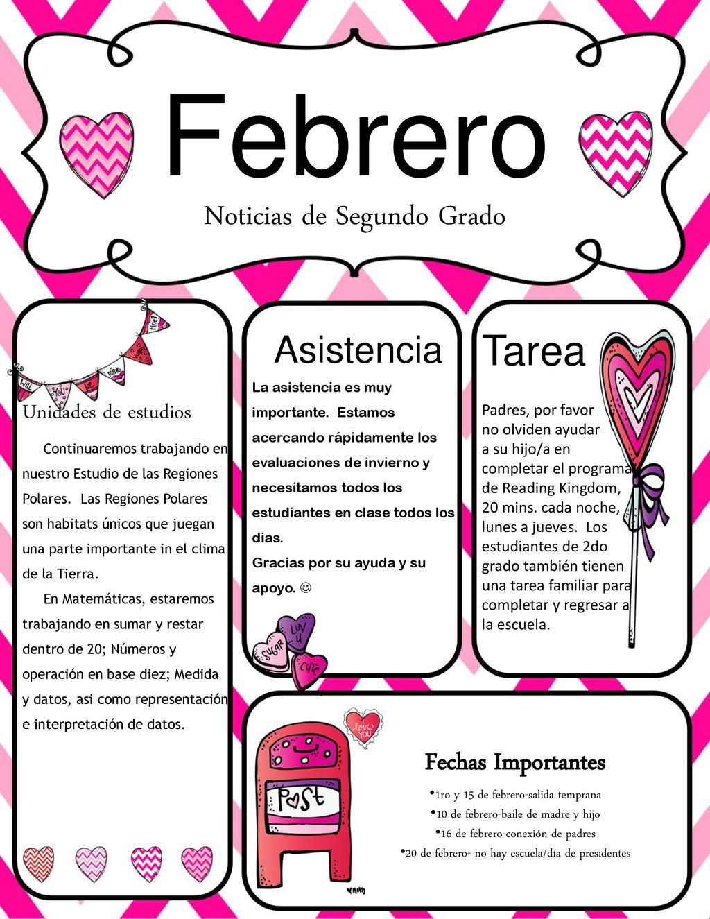 Febrero Tarea Noticias de Segundo Grado Asistencia Fechas Importantes