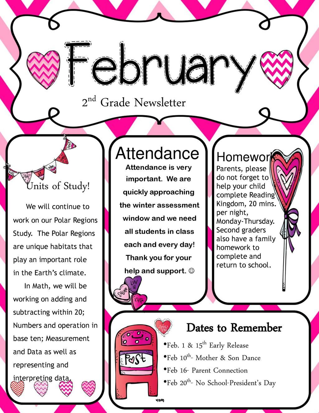 2nd Grade Newsletter Attendance Dates to Remember Units of Study!