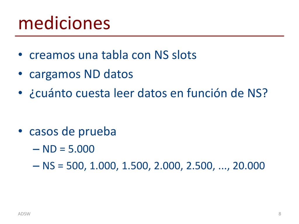 mediciones creamos una tabla con NS slots cargamos ND datos